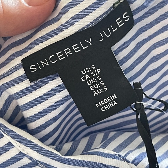 Sincerely Jules nwt blue white stripe cotton button up - Picture 3 of 7